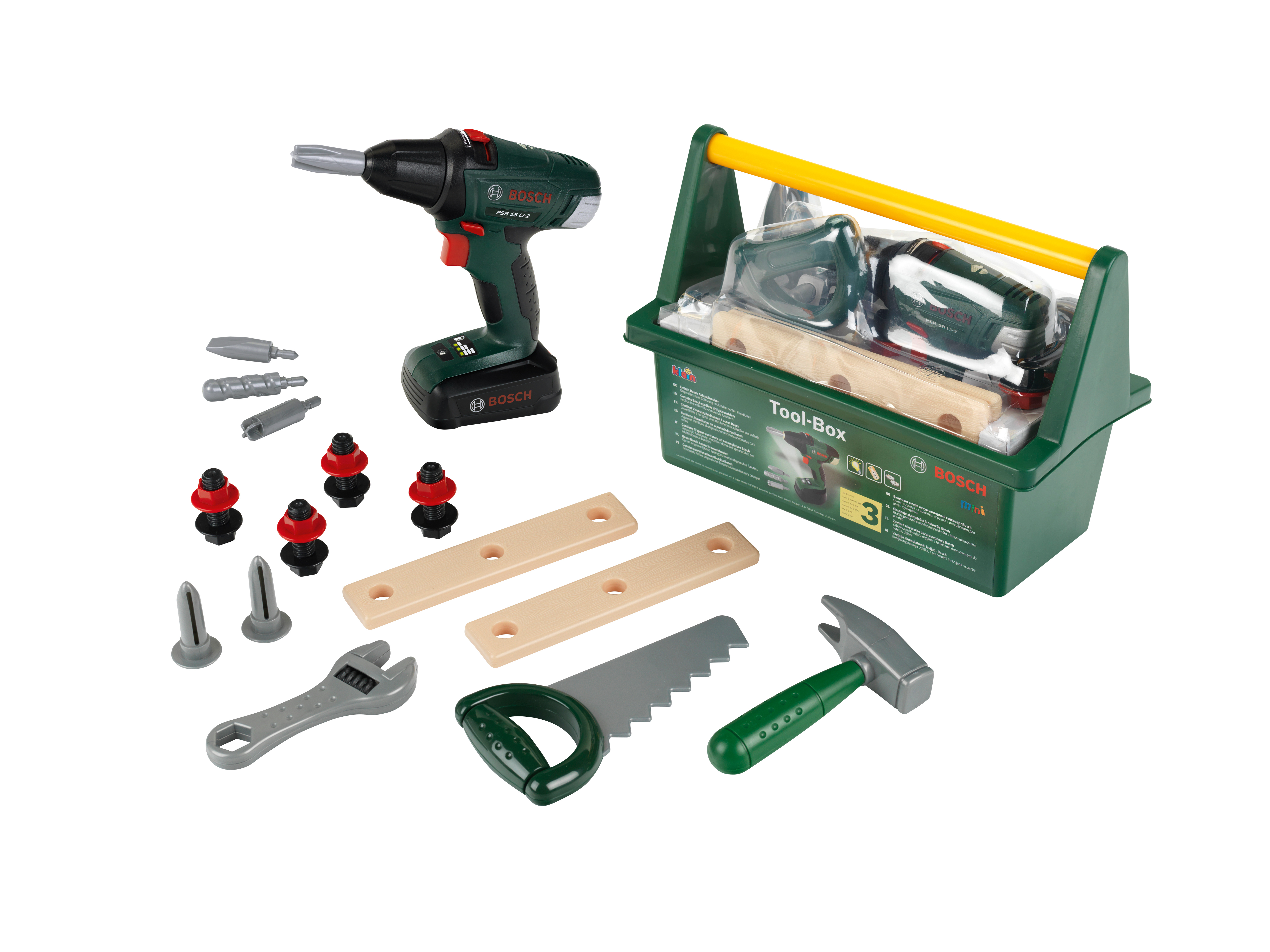 Theo Klein 8520 Bosch - Werkzeug-Box, Mit Werkzeug und Zubehör, Inkl.  Akkuschrauber mit Licht und Sound, Spielzeug für Kinder ab 3 Jahren